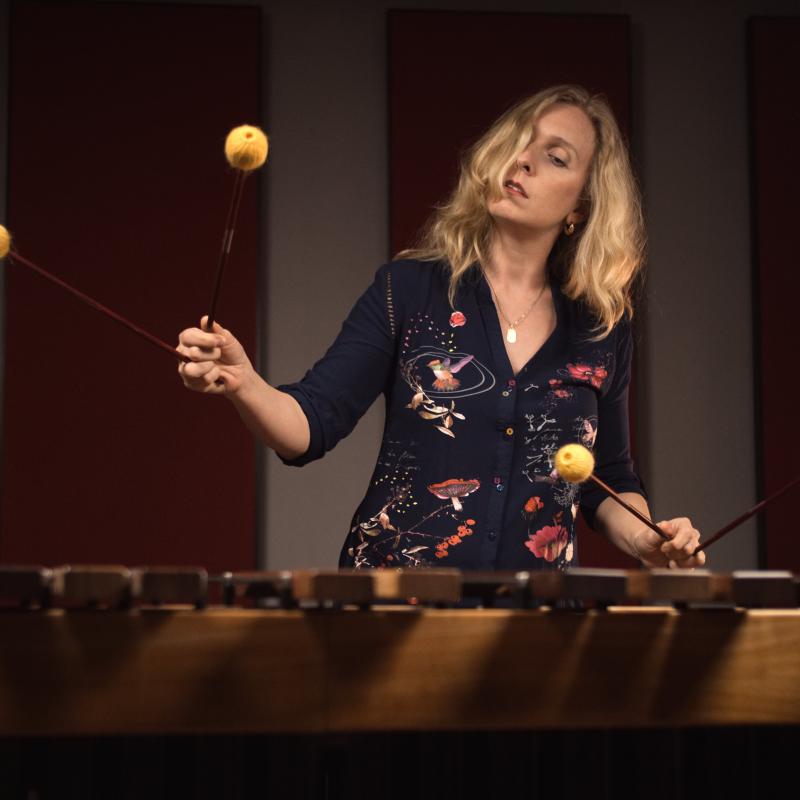 Inez Ellmann playing a Marimba